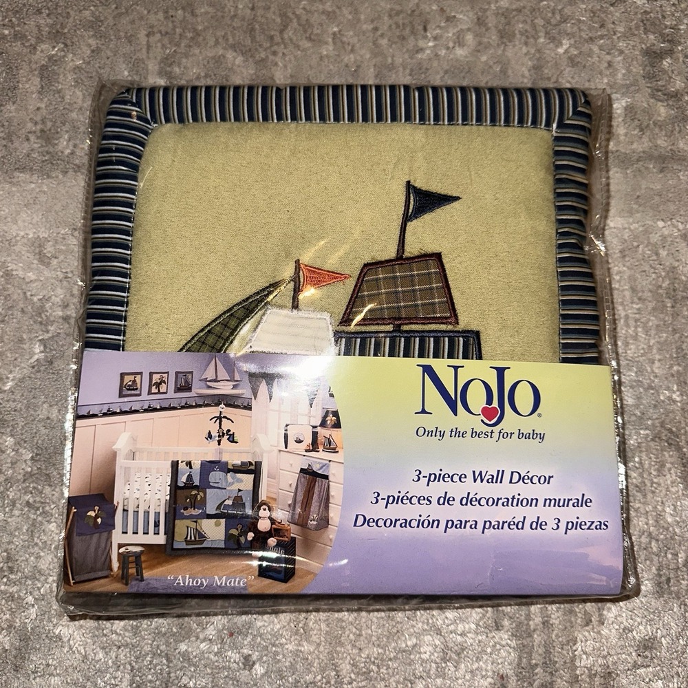 Y2K Coastal Nautical Nursery Wall Art Set NoJo "Ahoy Mate" Sailboat Monkey Baby